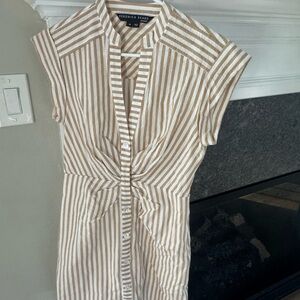 Veronica Beard Beige and White Striped Dress